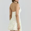 Iris Lemon mini-jurk met bloemenprint van georgette en halternek