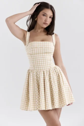 Isadora Gingerbread Gingham mini-jurk