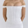 Isis ivoorkleurige satijnen corset maxi-jurk