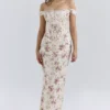 Isis Vintage crèmekleurige maxi-jurk met bloemenprint en korsetten