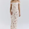 Isis Vintage crèmekleurige maxi-jurk met bloemenprint en korsetten