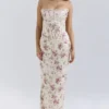Isis Vintage crèmekleurige maxi-jurk met bloemenprint en korsetten