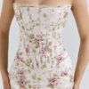 Isis Vintage crèmekleurige maxi-jurk met bloemenprint en korsetten