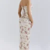 Isis Vintage crèmekleurige maxi-jurk met bloemenprint en korsetten