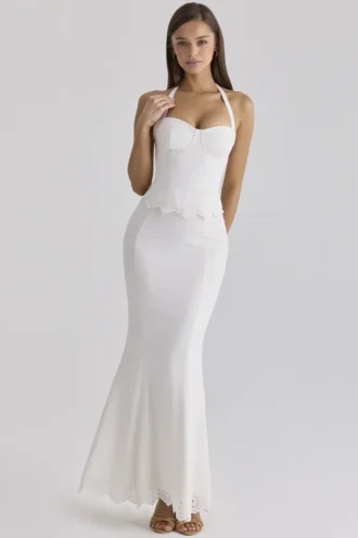 Isorella witte maxi-rok van katoen met broderie anglaise