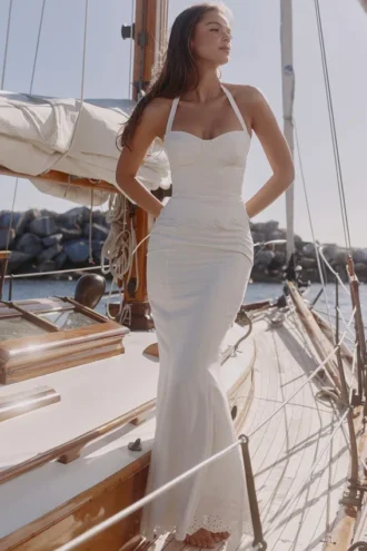 Isorella witte maxi-rok van katoen met broderie anglaise