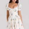 Issa crèmekleurige katoenen mini-jurk met bloemenprint