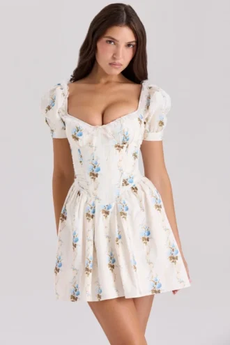 Issa crèmekleurige katoenen mini-jurk met bloemenprint