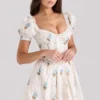 Issa crèmekleurige katoenen mini-jurk met bloemenprint