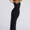 Issey Zwarte stretch mesh gedrapeerde maxi-jurk