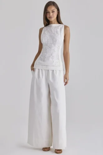 Jae witte katoenbroek met wijde pijpen