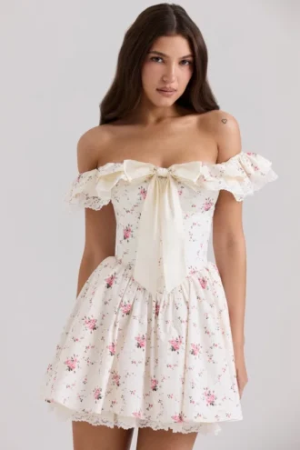 Jaide mini-jurk met bloemenprint van stretchkatoen en schouderloos korset