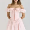 Jaide Roze Stretch Katoenen Off-Shoulder Korset Mini-jurk