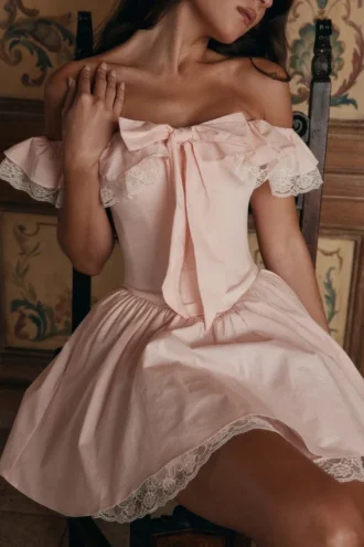Jaide Roze Stretch Katoenen Off-Shoulder Korset Mini-jurk