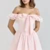 Jaide Roze Stretch Katoenen Off-Shoulder Korset Mini-jurk