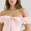 Jaide Roze Stretch Katoenen Off-Shoulder Korset Mini-jurk
