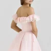 Jaide Roze Stretch Katoenen Off-Shoulder Korset Mini-jurk
