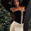 Jaina zwarte & vintage crèmekleurige strapless korsettenjurk