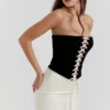 Jaina zwarte & vintage crèmekleurige strapless korsettenjurk