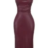 Jalena Mulberry veganistisch leren jurk met kanten rug