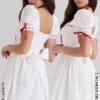 Jana witte mini-jurk met pofmouwen en broderie anglaise