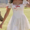 Jana witte mini-jurk met pofmouwen en broderie anglaise