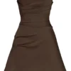 Jasmine Chocoladebruine gedrapeerde strapless korsettenjurk
