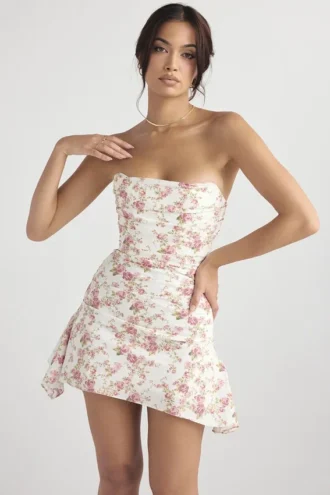Jasmine Rose Print gedrapeerde korsettenjurk