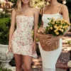 Jasmine Rose Print gedrapeerde korsettenjurk