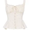 Jean Vintage crèmekleurige katoenen peplumtop met broderie anglaise