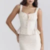 Jean Vintage crèmekleurige katoenen peplumtop met broderie anglaise
