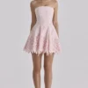 Jemima Roze Strapless Cut-Out Broderie Anglaise Mini-jurk