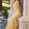 Joan Apricot maxi-jurk met vetersluiting aan de achterkant