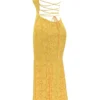 Joan Apricot maxi-jurk met vetersluiting aan de achterkant