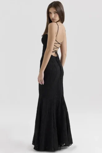 Joan zwarte kanten maxi-jurk