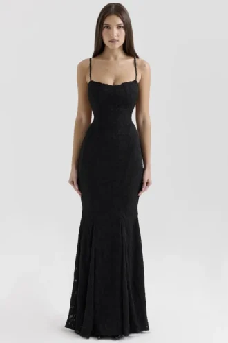 Joan zwarte kanten maxi-jurk
