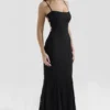 Joan zwarte kanten maxi-jurk