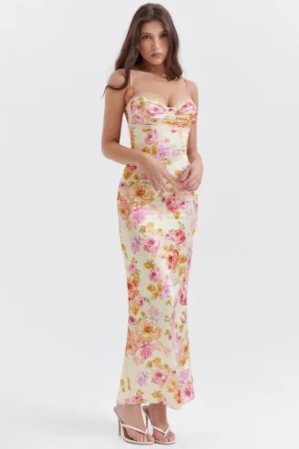 Josefina ivoorkleurige maxi-jurk met bloemenprint