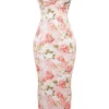 Josefina roze maxi-jurk van satijn met pioenrozenprint