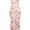 Josefina roze maxi-jurk van satijn met pioenrozenprint