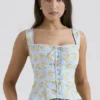 Juana zachtblauwe katoen-top met vintage bloemenprint