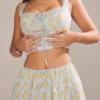 Juana zachtblauwe katoen-top met vintage bloemenprint