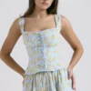 Juana zachtblauwe katoen-top met vintage bloemenprint