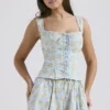 Juana zachtblauwe katoen-top met vintage bloemenprint