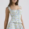 Juana zachtblauwe katoen-top met vintage bloemenprint