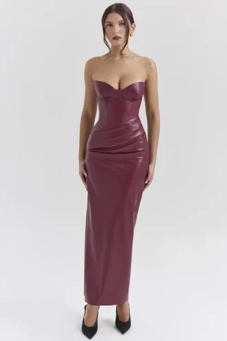 Juliana Cabernet veganistische leren midi-jurk