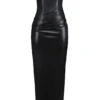 Juliana zwarte strapless midi-jurk van veganistisch leer