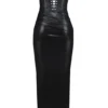 Juliana zwarte strapless midi-jurk van veganistisch leer