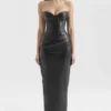 Juliana zwarte strapless midi-jurk van veganistisch leer