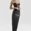Juliana zwarte strapless midi-jurk van veganistisch leer